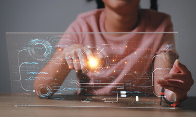 futuristic digital processing of biometric identification fingerprint scanner for access personal financial data. surveillance and security scanning of digital programs cyber futuristic applications