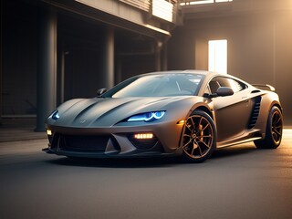 Obraz na płótnie Canvas Futuristic Concept Sports Car Model Matte Gold. Generative AI.