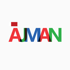 Ajman vector RGB overlapping letters typography with flag. United Arab Emirates city logotype decoration.