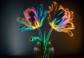 Ai-Generated 3D Neon Flower Render: An Illuminated Visual Artwork of Colorful, Bright, and Artistic Motion Blur