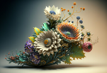 Ai-Generated 3D Render of a Stunning, Vibrant, and Luxurious Floral Bouquet