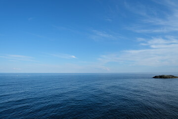Blue sea horizon and blue sky, natural seascape background