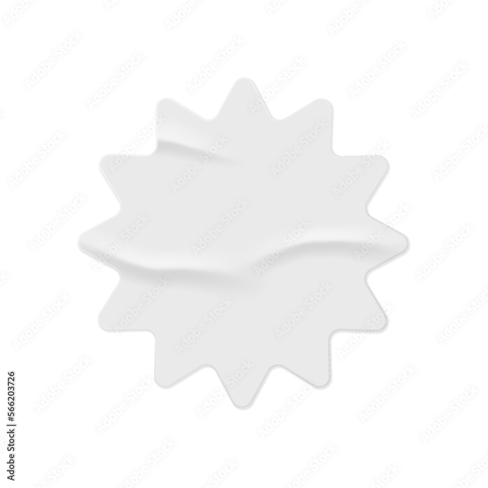 Poster Rounded paper sticker with wrinkled texture, isolated label or emblem with copy space. Piece of sheet crumpled material. Vector in realistic style illustration