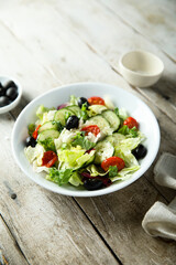 Healthy vegetable salad with olives