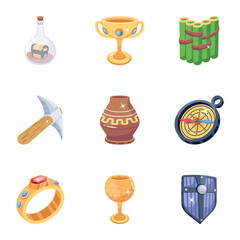 Medieval Treasure Elements 2D Icons 

