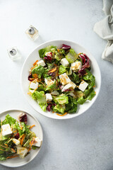 Leaf salad with olives and Feta cheese