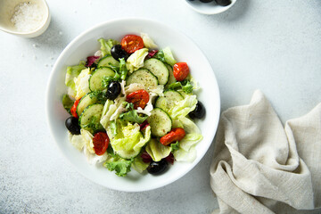 Healthy vegetable salad with olives