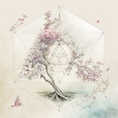 still life with pink flowers and geometry - AI Generative 