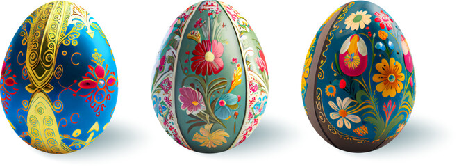 Set of realistic Easter eggs with floral tracery on a white background.The main symbols of the spring holiday. Vector Illustration.
