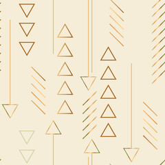 Geometric vector pattern with golden lines and arrows on light beige background. Metallic gradient shapes is perfect for gift decoration, stationery, wallpaper, wrapping paper, prints, cards