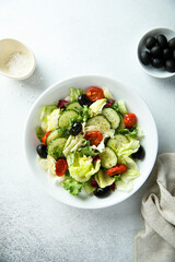 Healthy vegetable salad with olives