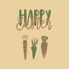  Happy Easter card with Easter elements such as carrots. Perfect for greeting cards, invitations, posters, flyers, decorations.