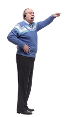 in full growth. senior male in the headset