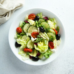 Healthy vegetable salad with olives