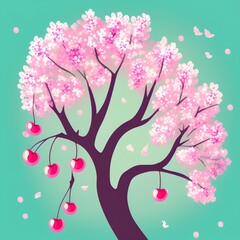 Cherry Tree Branch on Spring, Generative AI Illustration