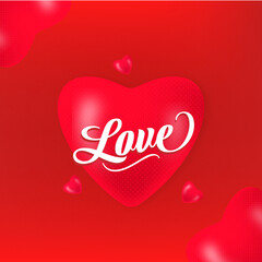 love text on a heart shape icon red background 