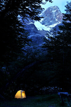 Camping at Refugio Los Troncos in Los Glaciares National Park, Argentina.