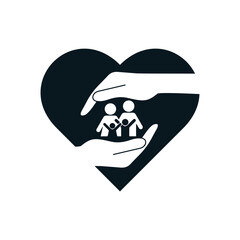 Family care Silhouette Vector. Father, mother, daughter and son in heart . 