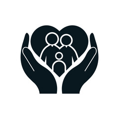 Family care Silhouette Vector. Two hands hold up , father, mother and son in heart.