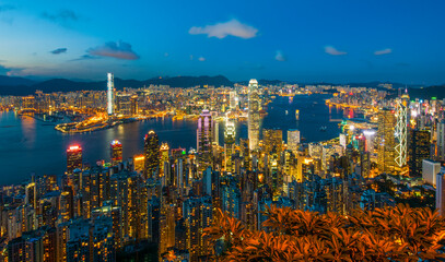 Iconic view of Hong Kong from Victoria peak at night