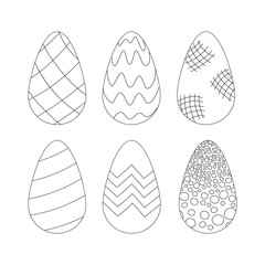 Set eggs with geometric pattern. Easter coloring page. Vector illustration for card poster and cover
