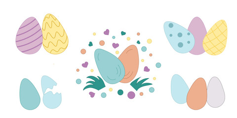 Set eggs Easter with pattern. Pastel colored vector illustration For card, poster, sticker and cover