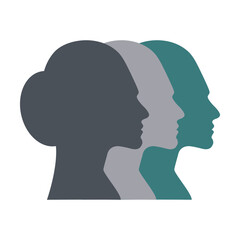People silhoutte, group of young female person profile avatar vector illustration for team and connection