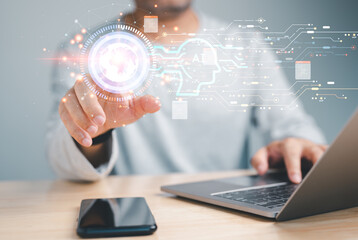 Ai is new technology to smart and modern to communicate with humans. Ai connection to global cyber network concept. new technology in future can support bank, finance, business online on cyberspace