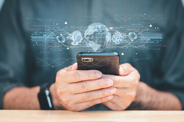 Ai is new technology to smart and modern to communicate with humans. Ai connection to global cyber network concept. new technology in future can support bank, finance, business online on cyberspace