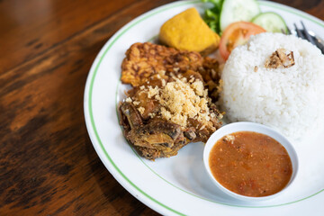 Indonesian traditional food named ayam goreng tulang lunak or soft bone fried chicken