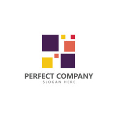 Colorful square vector logo consists of smaller squares. Logo for brand, industry, business, technology, company, apps, and organization.