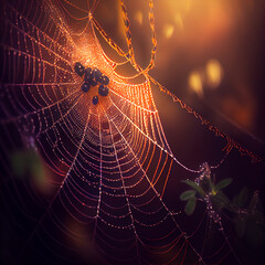 A spider's web, the delicate strands and intricate patterns captured in perfect detail, generative ai