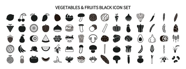 Fototapeta na wymiar Vegetables, Fruits and Mushrooms Icon Set