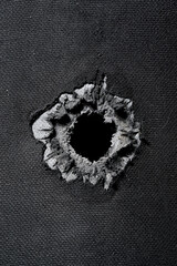 Bullet hole in composite body armour.