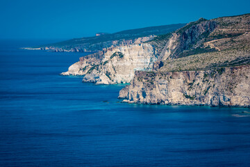 Fototapeta na wymiar View of the high cliffs rising from the Mediterranean Sea near Keri on Zante, Zakynthos Island, Greece