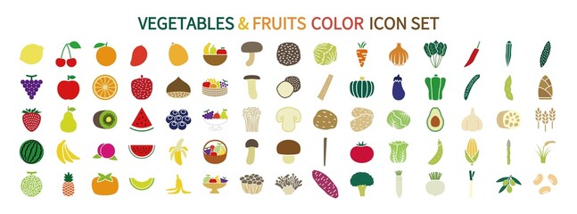 野菜とフルーツときのこのカラーアイコンセット
