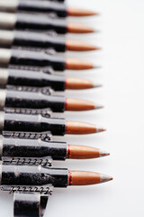 Ammunition belt on white background.