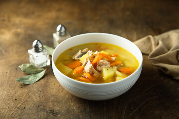 Traditional homemade fish soup with vegetables