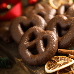 Traditional gingerbread covered with chocolate