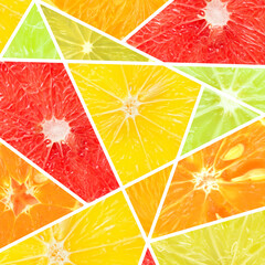 Citrus pattern ripe sliced oranges, lemons, tangerines and grapefruits.