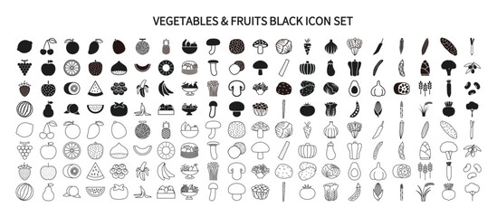 Vegetables, Fruits and Mushrooms Icon Set