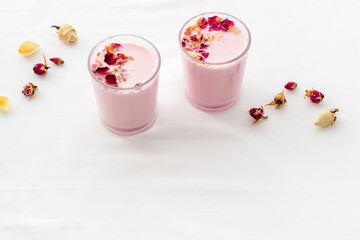 Red velvet matcha latte tea or coffee. Cold healthy drink