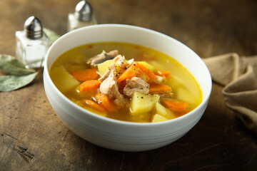 Traditional homemade fish soup with vegetables
