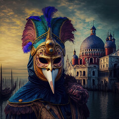 Fototapeta na wymiar Portrait of a man at the venetian masked ball. Ai generated art