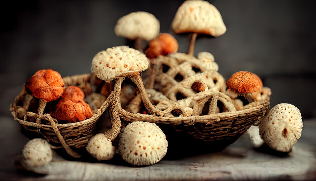 Basket with mushrooms delicious food