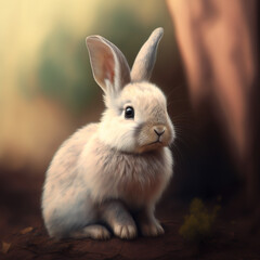 Fototapeta premium Cute white bunny outdoors. Generative AI