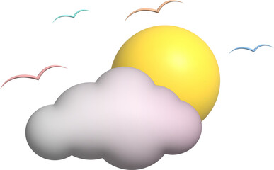 3d illustration of sun cloud and bird