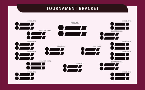 Dark maroon red colored theme colored tournament table. Tournament bracket blank template with decoration.