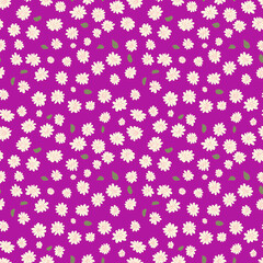 Seamless floral pattern from small  white flowers. Trendy style on pink background