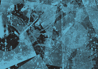Glitch distorted grunge background . Noise destroyed texture . Trendy defect error shapes . grunge texture . Distressed effect .Vector shapes with a duo tone halftone dots screen print texture.